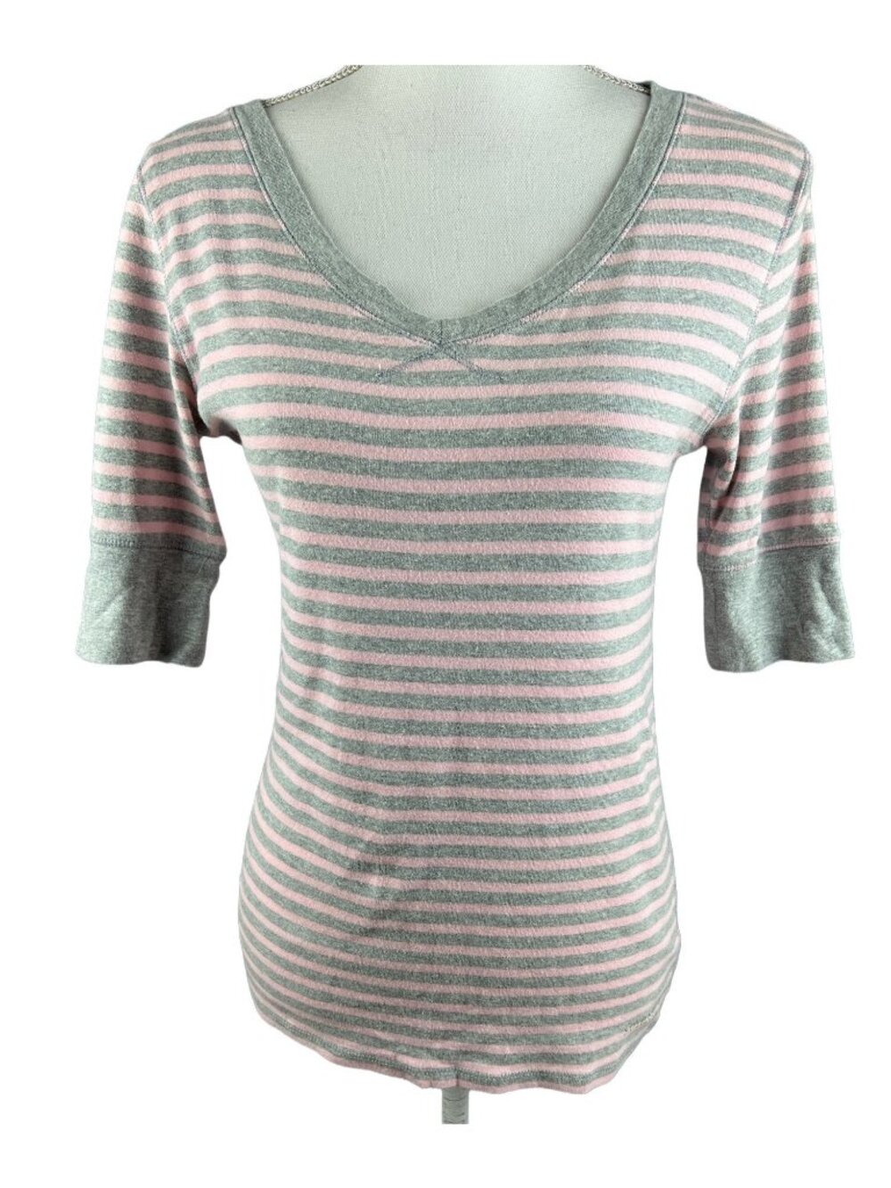 Calvin Klein Performance Womens Pink & Gray Striped 3/4 Sleeve Cotton Top Size S